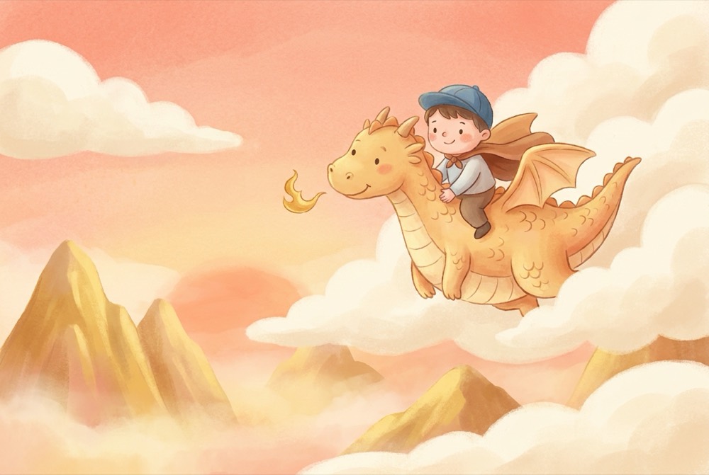 Illustration zur Geschichte „Ben und der mutige kleine Drache“